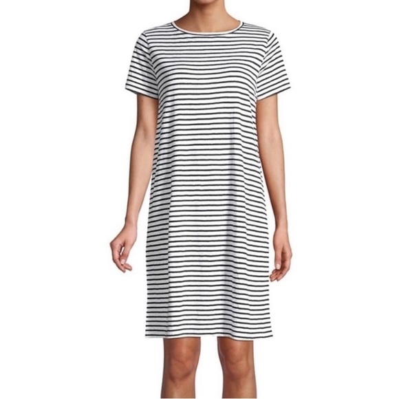 Eileen Fisher White Black Striped Organic Linen Dress - Picture 6 of 10